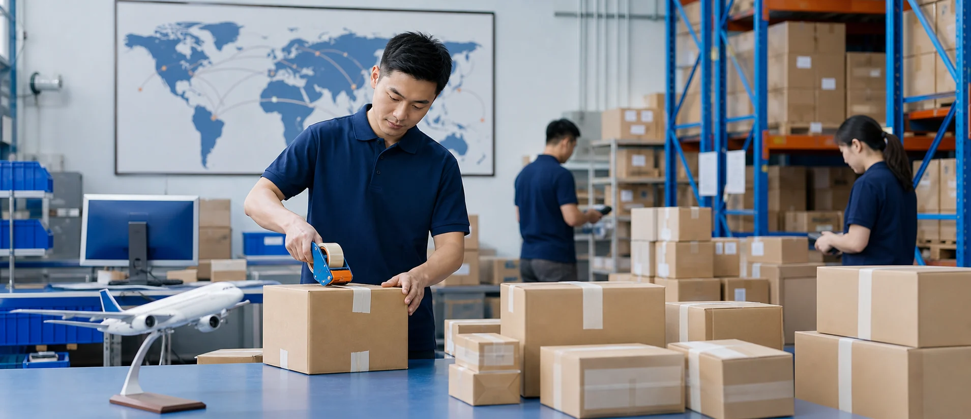 China-side warehouse team preparing ecommerce parcels for global delivery